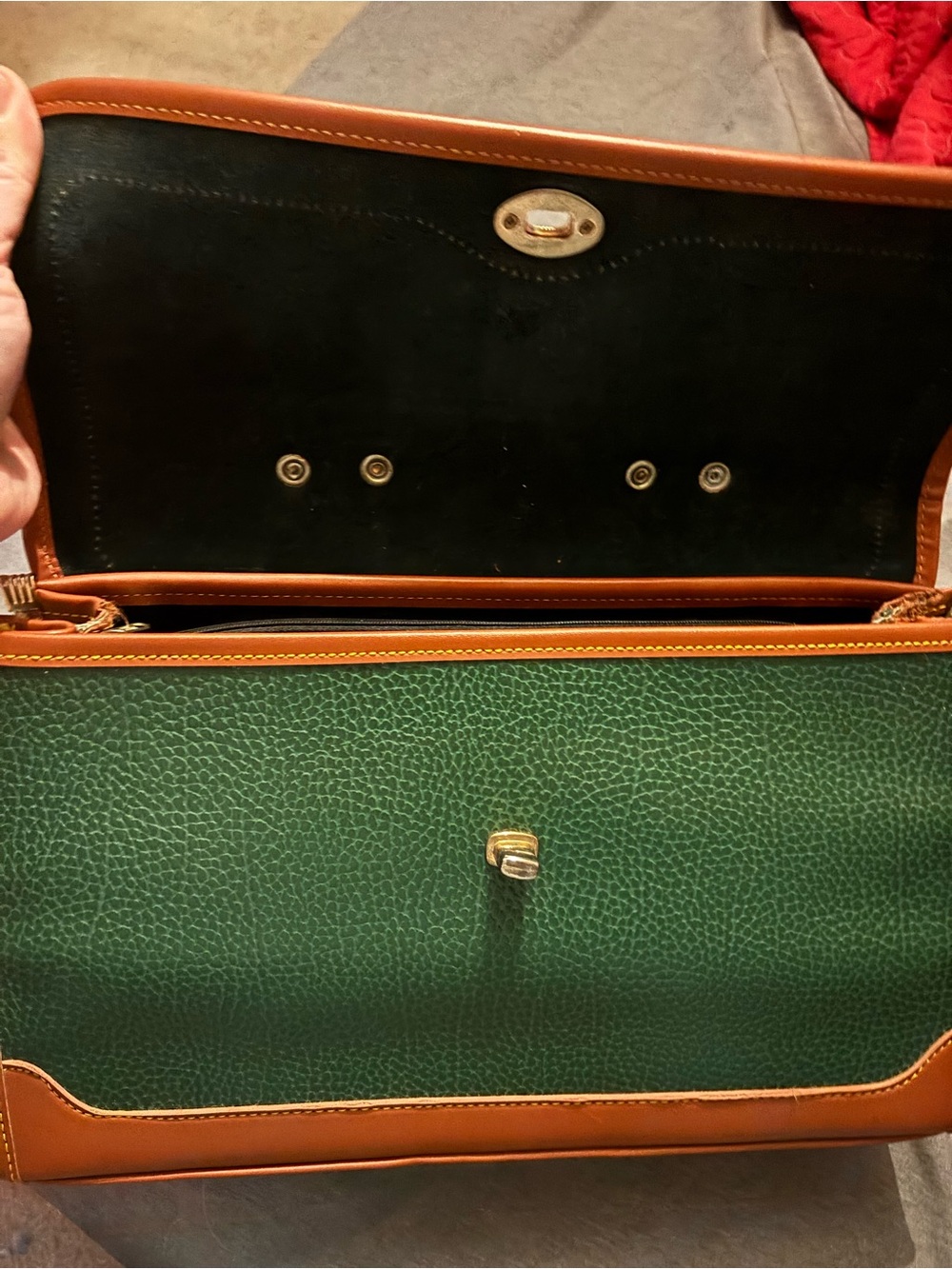 Dooney & Bourke Green Pebbled Leather Briefcase with Tan Trim - Picture 6 of 8